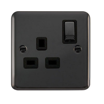 B&Q - Curved Black Nickel 1 Gang 13A Dp Ingot Switched Plug SocketBlack TrimSe Home
