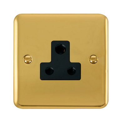 Curved Polished Brass 1 Gang 5A Round Pin SocketBlack TrimSe Home
