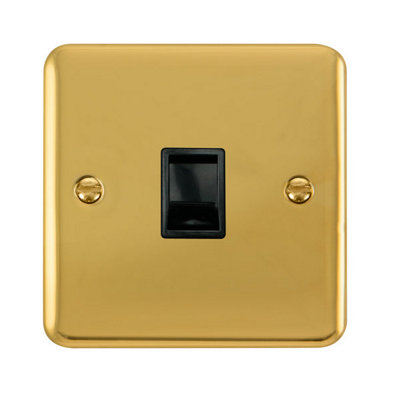 B&Q - Curved Polished Brass Rj11 SocketBlack TrimSe Home
