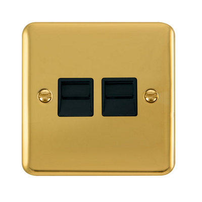 Curved Polished Brass Secondary Telephone Twin SocketBlack TrimSe Home from B&Q