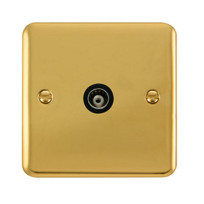 Curved Polished Brass Single Isolated Coaxial SocketBlack TrimSe Home from B&Q