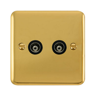 Curved Polished Brass Twin Isolated Coaxial SocketBlack TrimSe Home from B&Q