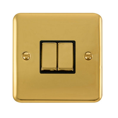 Curved Polished Brass 10A 2 Gang 2 Way Ingot Light SwitchBlack TrimSe Home from B&Q