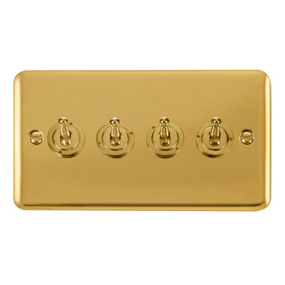 B&Q - Curved Polished Brass 4 Gang 2 Way 10Ax Toggle Light SwitchSe Home