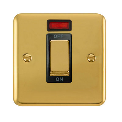 Curved Polished Brass 1 Gang Ingot Size 45A Switch With NeonBlack TrimSe Home