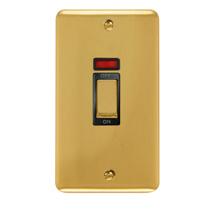 Curved Polished Brass 2 Gang Ingot Size 45A Switch With NeonBlack TrimSe Home
