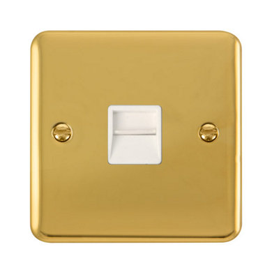 Curved Polished Brass Secondary Telephone Single SocketWhite TrimSe Home from B&Q