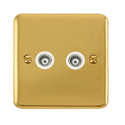 B&Q - Curved Polished Brass Twin Isolated Coaxial SocketWhite TrimSe Home