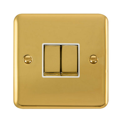 Curved Polished Brass 10A 2 Gang 2 Way Ingot Light SwitchWhite TrimSe Home from B&Q