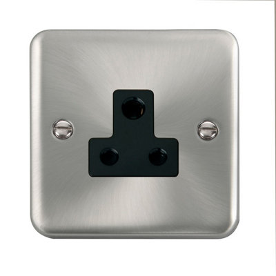 Curved Satin / Brushed Chrome 1 Gang 5A Round Pin SocketBlack TrimSe Home