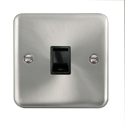 B&Q - Curved Satin / Brushed Chrome Rj11 SocketBlack TrimSe Home