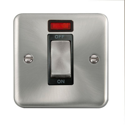 Curved Satin / Brushed Chrome 1 Gang Ingot Size 45A Switch With NeonBlack TrimSe Home