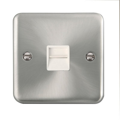 Our Curved Edge Satin / Brushed Chrome Secondary Telephone Single SocketWhite TrimSe Home from B&Q