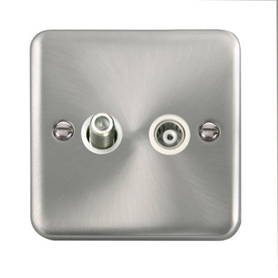 B&Q - Our Curved Edge Satin / Brushed Chrome Satellite And Isolated Coaxial 1 Gang SocketWhite TrimSe Home