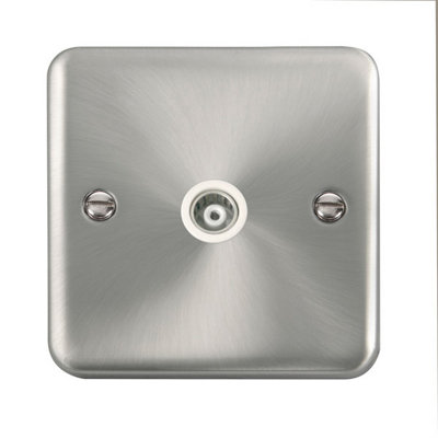 B&Q - Our Curved Edge Satin / Brushed Chrome Single Isolated Coaxial SocketWhite TrimSe Home