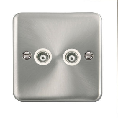 B&Q - Our Curved Edge Satin / Brushed Chrome Twin Isolated Coaxial SocketWhite TrimSe Home