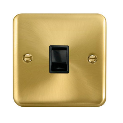 B&Q - Curved Satin / Brushed Brass Rj11 SocketBlack TrimSe Home