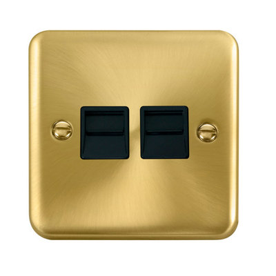 Curved Satin / Brushed Brass Secondary Telephone Twin SocketBlack TrimSe Home from B&Q