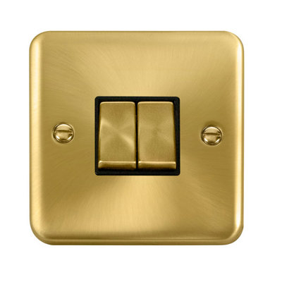 B&Q - Curved Satin / Brushed Brass 10A 2 Gang 2 Way Ingot Light SwitchBlack TrimSe Home
