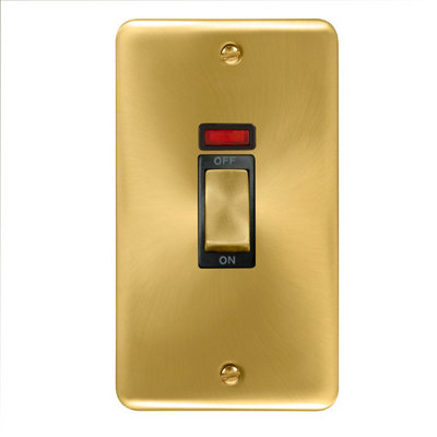 Curved Satin / Brushed Brass 2 Gang Ingot Size 45A Switch With NeonBlack TrimSe Home