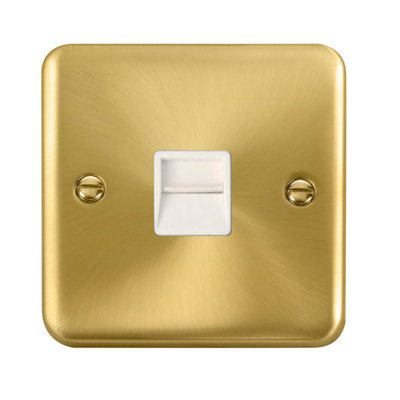 Curved Satin / Brushed Brass Secondary Telephone Single SocketWhite TrimSe Home from B&Q