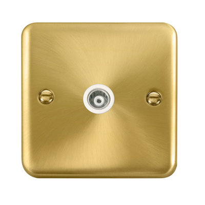 B&Q - Curved Satin / Brushed Brass Single Isolated Coaxial SocketWhite TrimSe Home