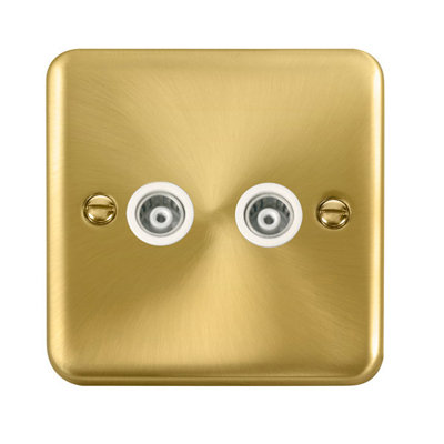 B&Q - Curved Satin / Brushed Brass Twin Isolated Coaxial SocketWhite TrimSe Home