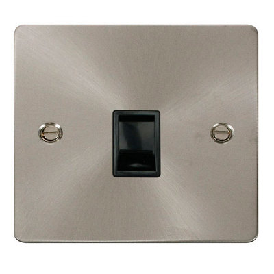 B&Q - Flat Plate Satin / Brushed Chrome Rj11 SocketBlack TrimSe Home