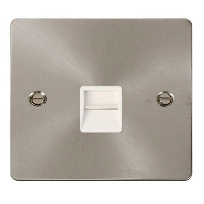 Flat Plate Satin / Brushed Chrome Secondary Telephone Single SocketWhite TrimSe Home from B&Q