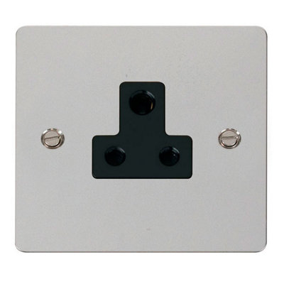 Flat Plate Polished Chrome 1 Gang 5A Round Pin SocketBlack TrimSe Home