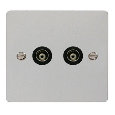 Flat Plate Polished Chrome Twin Isolated Coaxial SocketBlack TrimSe Home from B&Q
