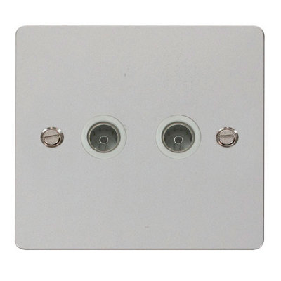 B&Q - Flat Plate Polished Chrome 2 Gang Twin Coaxial Tv SocketWhite TrimSe Home