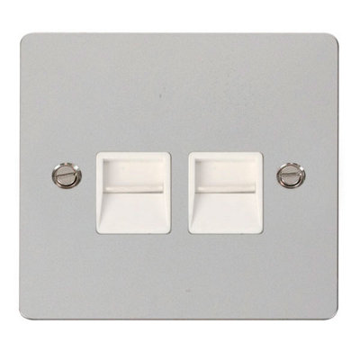 Flat Plate Polished Chrome Master Telephone Twin SocketWhite TrimSe Home from B&Q