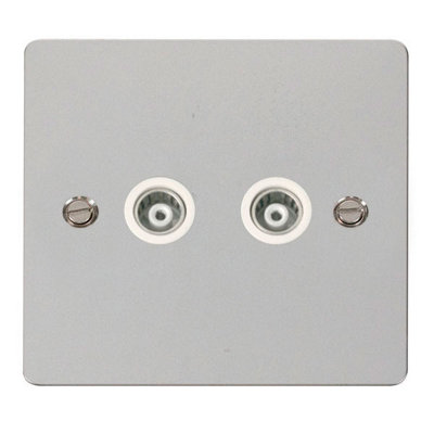 B&Q - Flat Plate Polished Chrome Twin Isolated Coaxial SocketWhite TrimSe Home