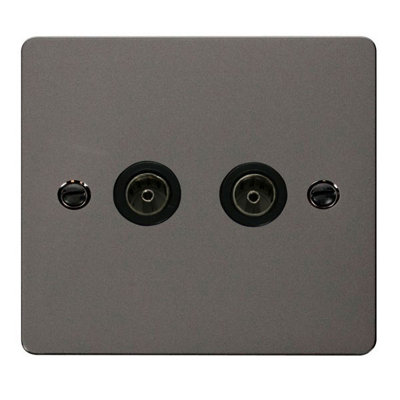 Flat Plate Black Nickel 2 Gang Twin Coaxial Tv SocketBlack TrimSe Home from B&Q