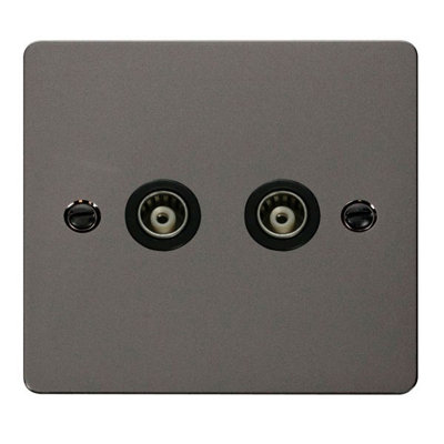 Flat Plate Black Nickel Twin Isolated Coaxial SocketBlack TrimSe Home from B&Q