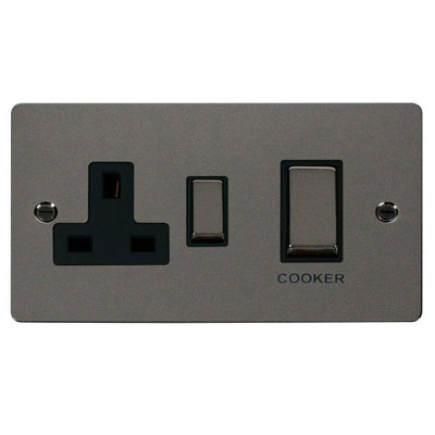 Flat Plate Black Nickel Cooker Control Ingot 45A With 13A Switched Plug SocketBlack TrimSe Home from B&Q