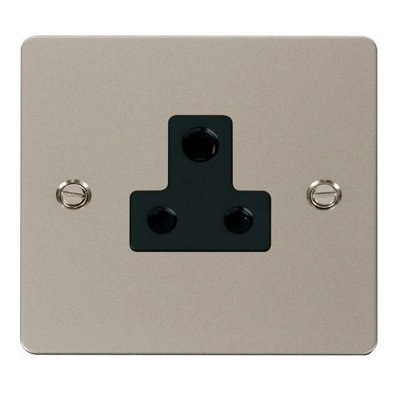 Flat Plate Pearl Nickel 1 Gang 5A Round Pin SocketBlack TrimSe Home