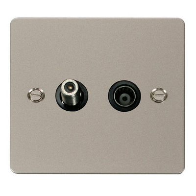 Flat Plate Pearl Nickel Satellite And Isolated Coaxial 1 Gang SocketBlack TrimSe Home from B&Q