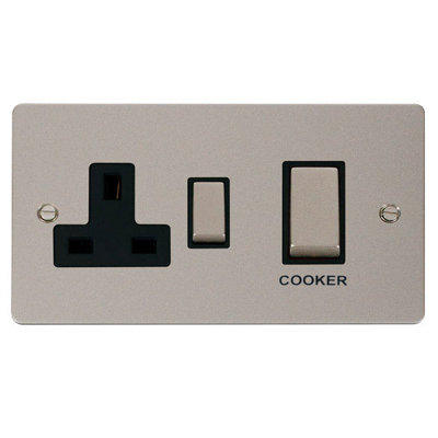 Flat Plate Pearl Nickel Cooker Control Ingot 45A With 13A Switched Plug SocketBlack TrimSe Home from B&Q