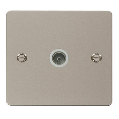 B&Q - Flat Plate Pearl Nickel 1 Gang Single Coaxial Tv SocketWhite TrimSe Home