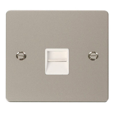 Flat Plate Pearl Nickel Master Telephone Single SocketWhite TrimSe Home from B&Q