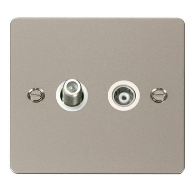 B&Q - Flat Plate Pearl Nickel Satellite And Isolated Coaxial 1 Gang SocketWhite TrimSe Home