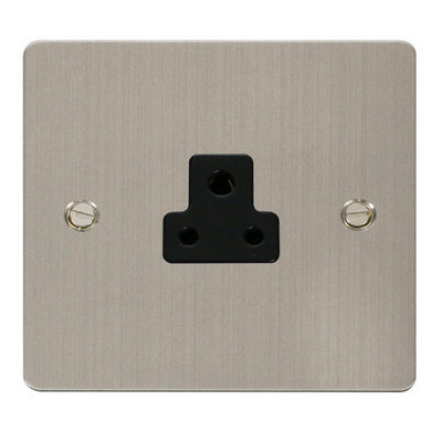 Flat Plate Stainless Steel 1 Gang 2A Round Pin SocketBlack TrimSe Home