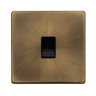 B&Q - Antique Brass Screwless Plate Rj11 SocketBlack TrimSe Home