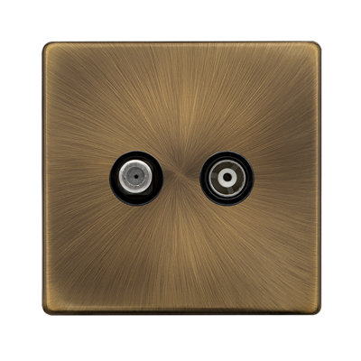 Antique Brass Screwless Plate Satellite And Isolated Coaxial 1 Gang SocketBlack TrimSe Home from B&Q
