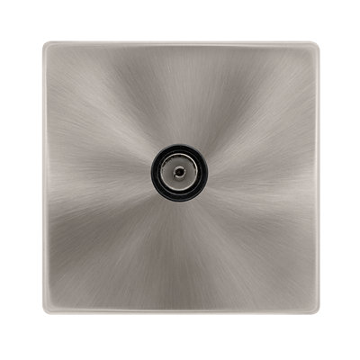 Brushed Steel Screwless Plate 1 Gang Single Coaxial Tv SocketBlack TrimSe Home