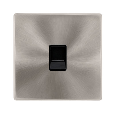 B&Q - Brushed Steel Screwless Plate Rj11 SocketBlack TrimSe Home