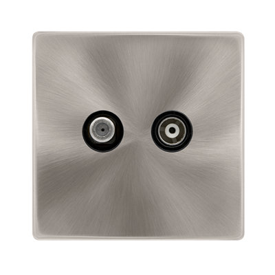 Brushed Steel Screwless Plate Satellite And Isolated Coaxial 1 Gang SocketBlack TrimSe Home from B&Q