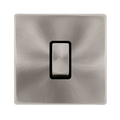 Brushed Steel Screwless Plate 10A 1 Gang Intermediate Ingot Light SwitchBlack TrimSe Home
